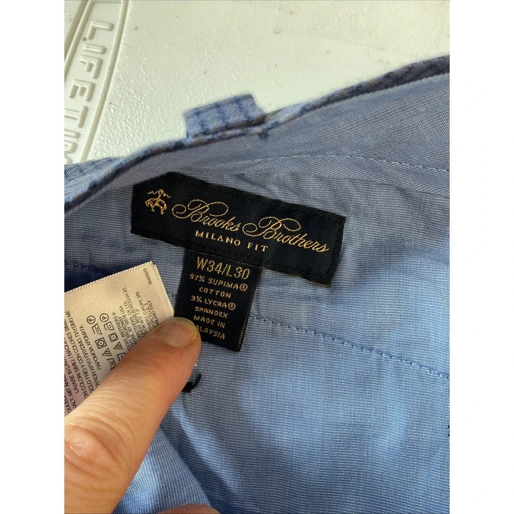 Brooks Brothers Pants Mens 34x30 Milano Fit Dress Pants Blue Check Lightweight